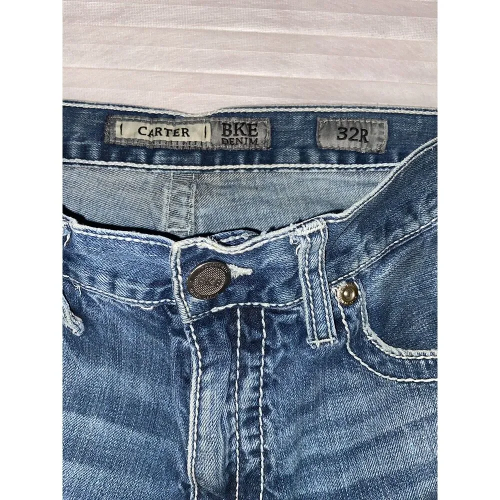 BKE Jeans Mens 32R Carter  Blue Western Cowboy Rancher Denim Distressed